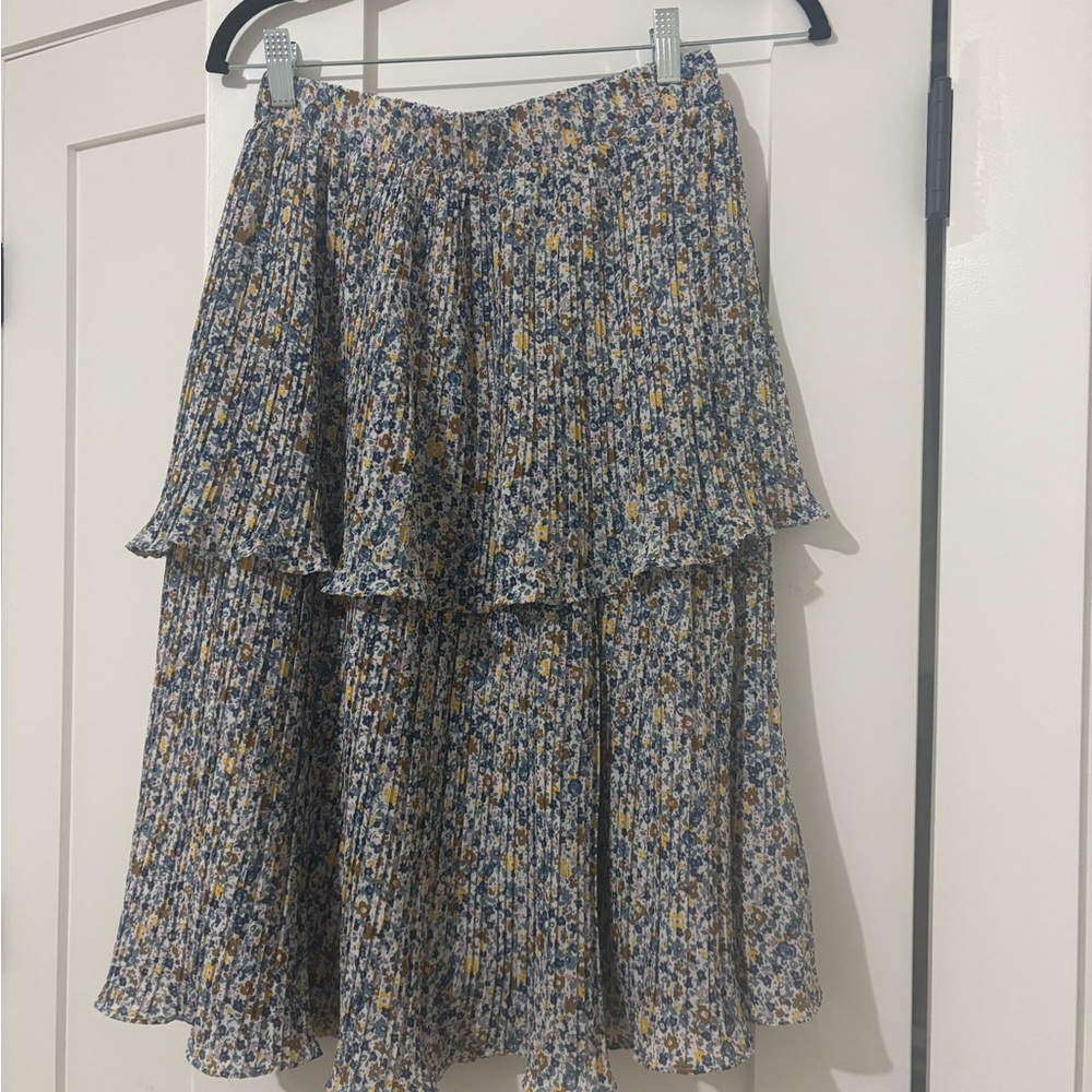 Chic Floral A-Line Skirt in Blue and Yellow